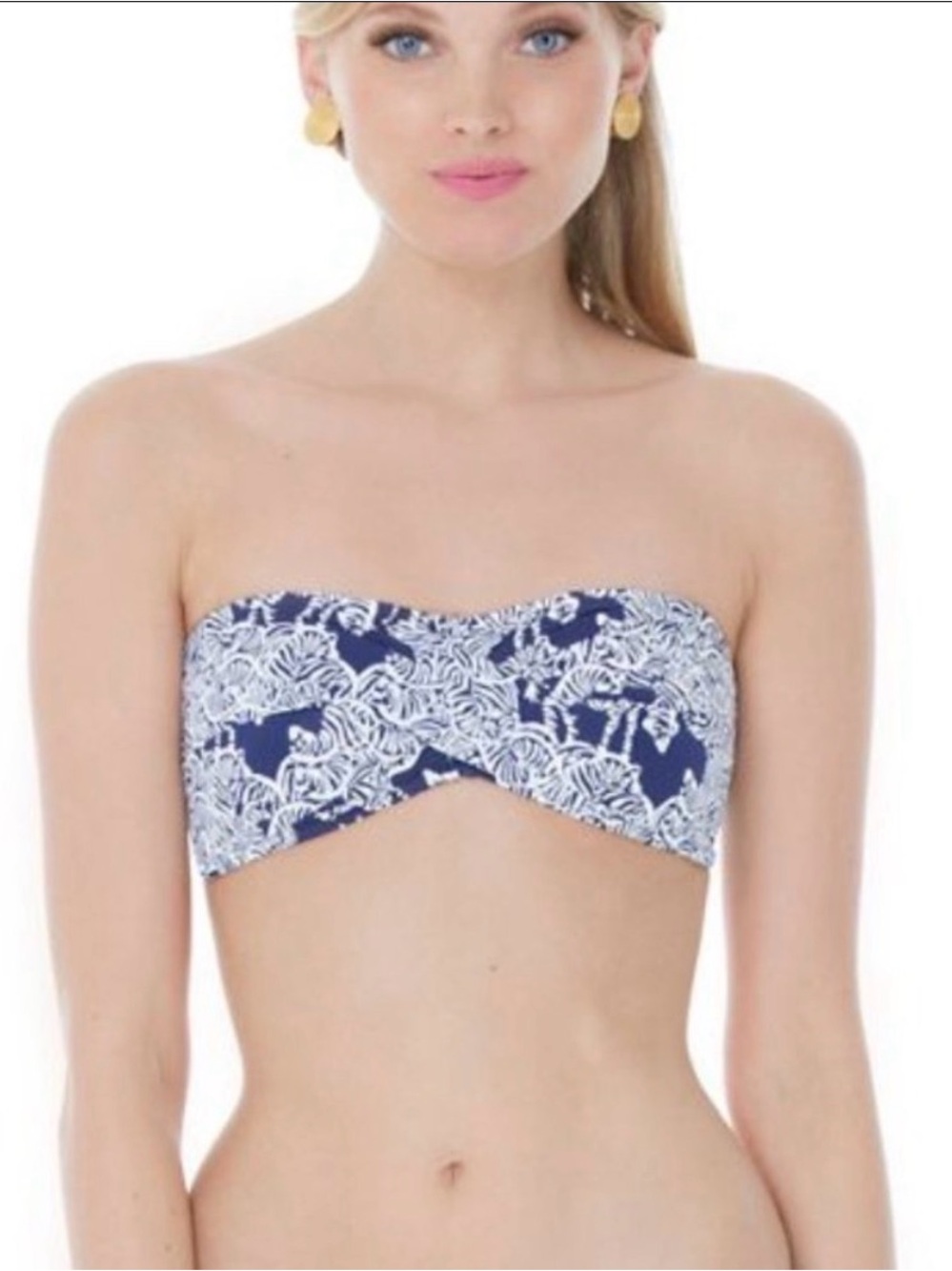 Lilly Pulitzer Navy White Bandeau Bikini Top Size M Zebra Print Swim